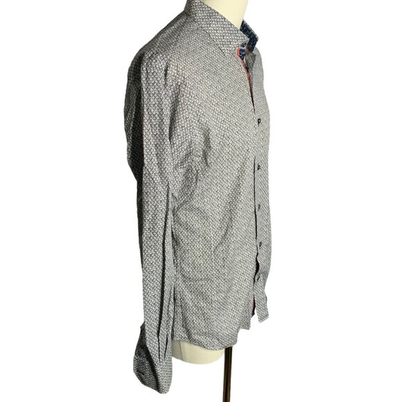Valiant Button Up Flip Cuff Shirt M Black White Geometric Long Sleeves Cotton - Picture 5 of 7